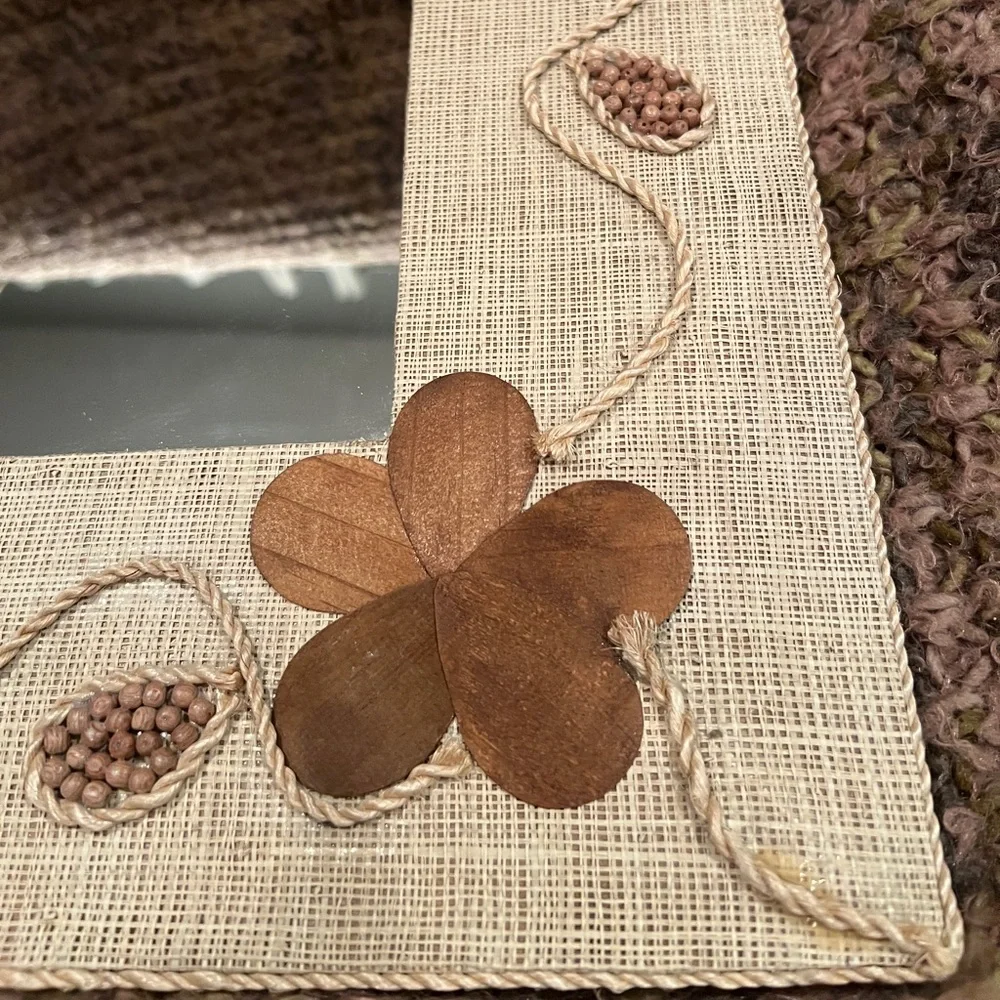 Boho Wall Mirror, 16x16 burlap & wood accents with flowers, beautiful wall decor